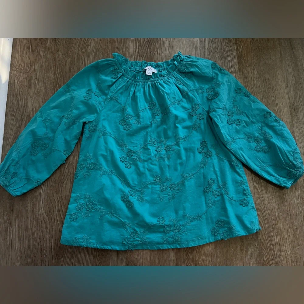 Crown & Ivy Kids Teal Embroidered Long Sleeve Blouse - Girls Size M (8/10) - Picture 1 of 3